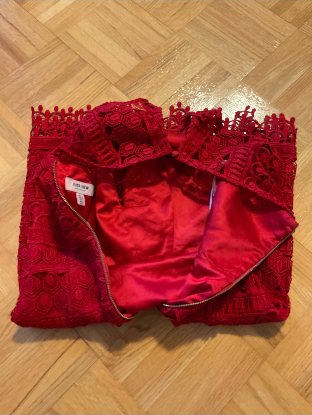 Ever New Red Lace V-Neck Mini Dress - Size 0 (XS) - Picture 9 of 12